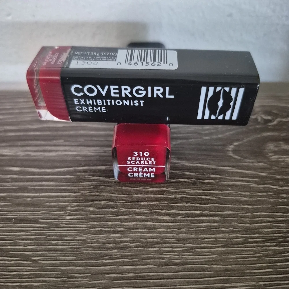 2 NOS CoverGirl Exhibitionist Cream Lipstick 310 Seduce Scarlet Discontinued